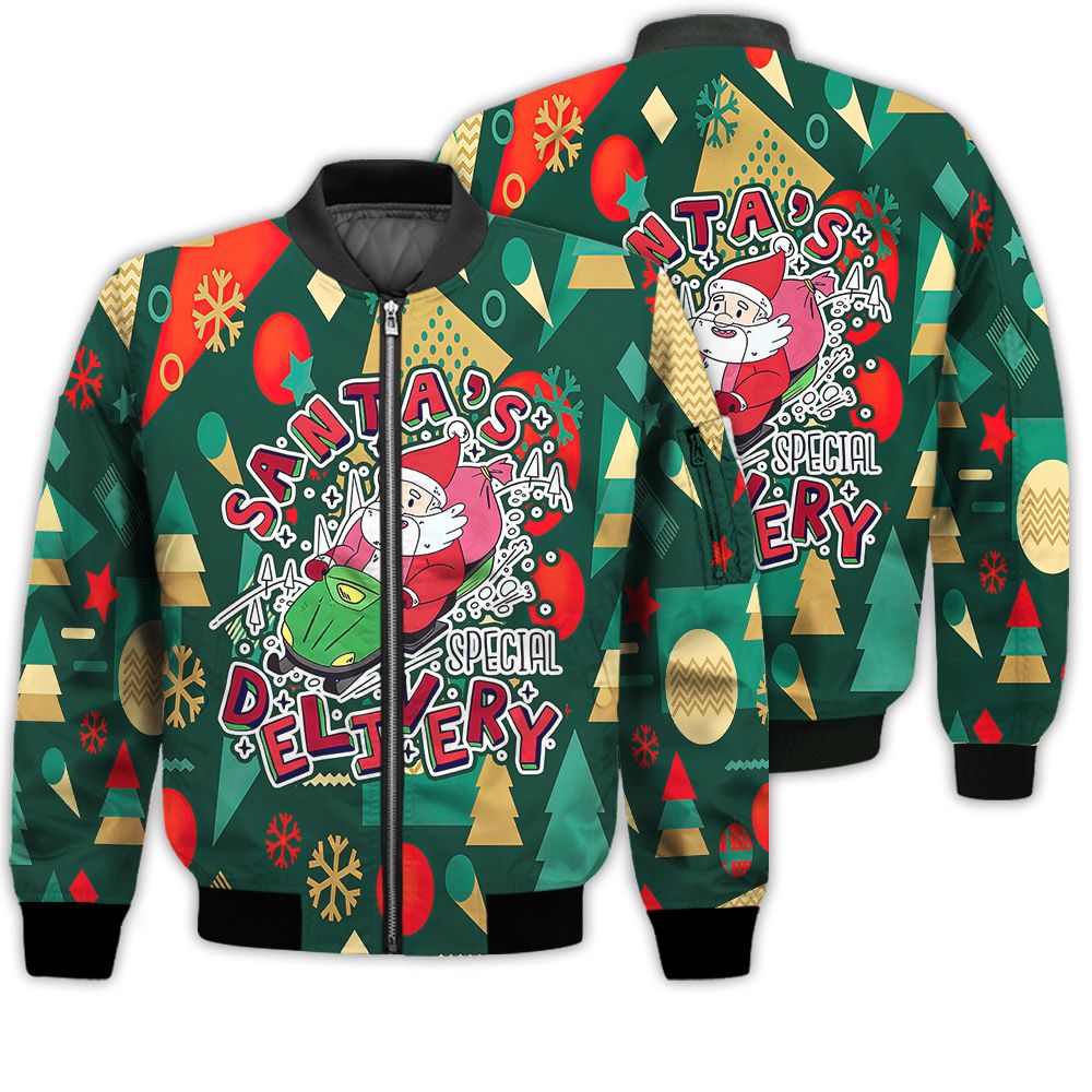 Merry Christmas Santa's Special Delivery Retro Christmas Holiday Gifts Unisex 3D Bomber Bomber Jacket Merry Christmas Santa's Special Delivery Retro Christmas Holiday Gifts Unisex 3D Bomber Bomber Jacket
