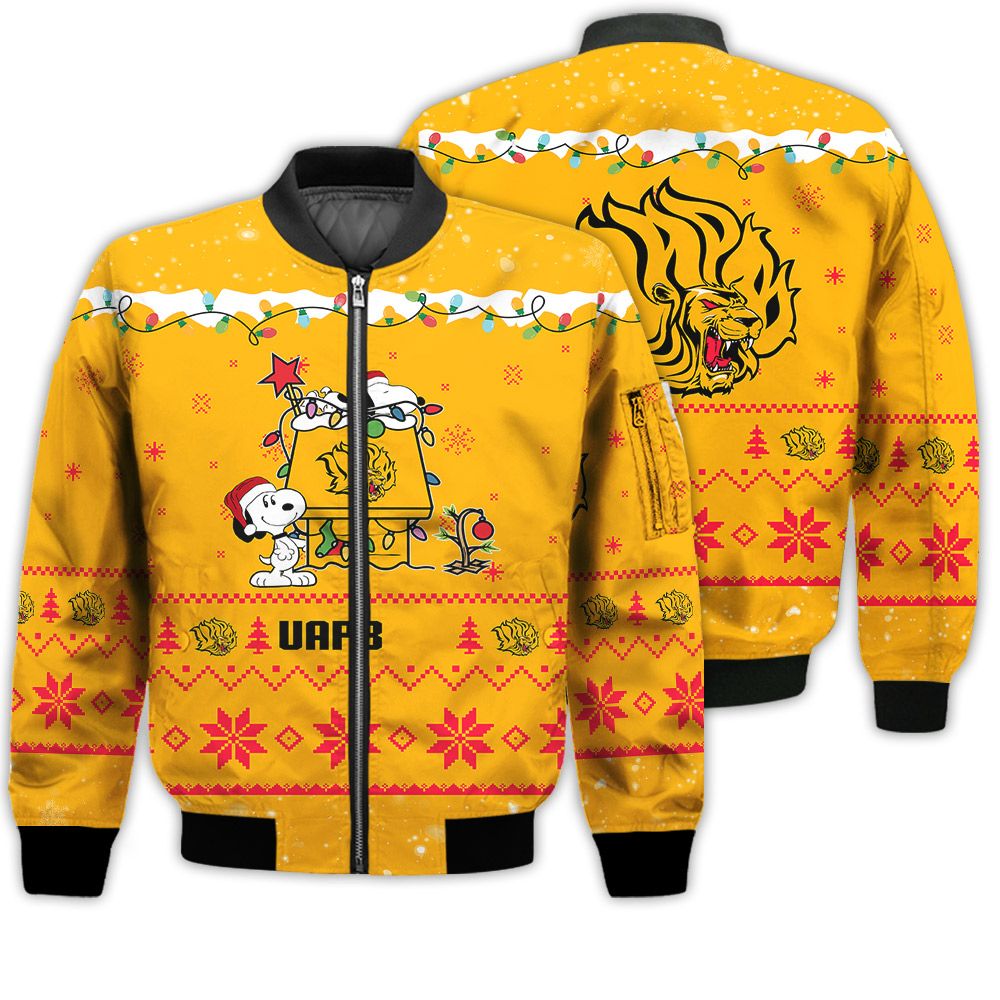 Merry Christmas Season Arkansas PB Golden Lions Snoopy 3D Bomber Bomber Jacket Merry Christmas Season Arkansas PB Golden Lions Snoopy 3D Bomber Bomber Jacket