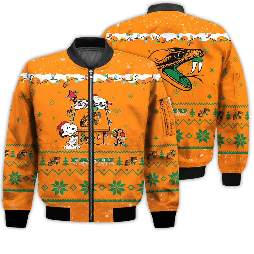 Merry Christmas Season Florida AM Rattlers Snoopy 3D Bomber Bomber Jacket Merry Christmas Season Florida AM Rattlers Snoopy 3D Bomber Bomber Jacket