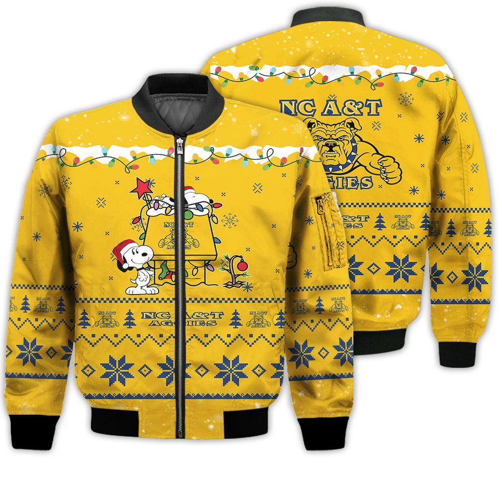 Merry Christmas Season North Carolina AT Aggies Snoopy 3D Bomber Bomber Jacket Merry Christmas Season North Carolina AT Aggies Snoopy 3D Bomber Bomber Jacket