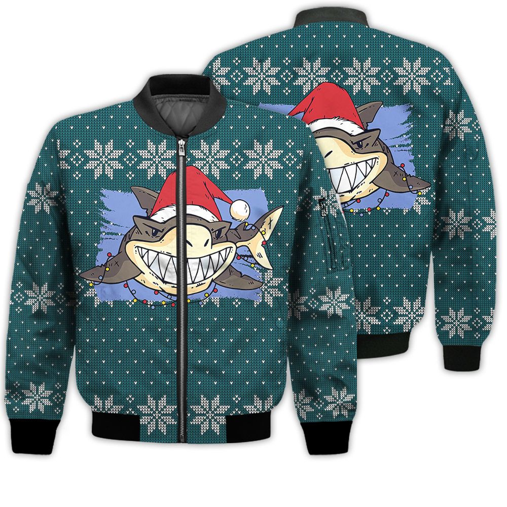 Merry Christmas Shark Retro Christmas Holiday Gifts Unisex 3D Bomber Jacket Merry Christmas Shark Retro Christmas Holiday Gifts Unisex 3D Bomber Jacket