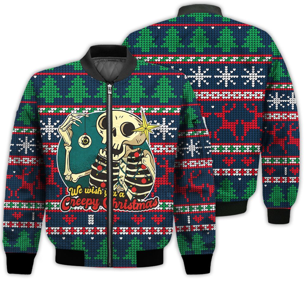 Merry Christmas Skeleton Christmas Retro Christmas Holiday Gifts Unisex 3D Bomber Jacket Merry Christmas Skeleton Christmas Retro Christmas Holiday Gifts Unisex 3D Bomber Jacket