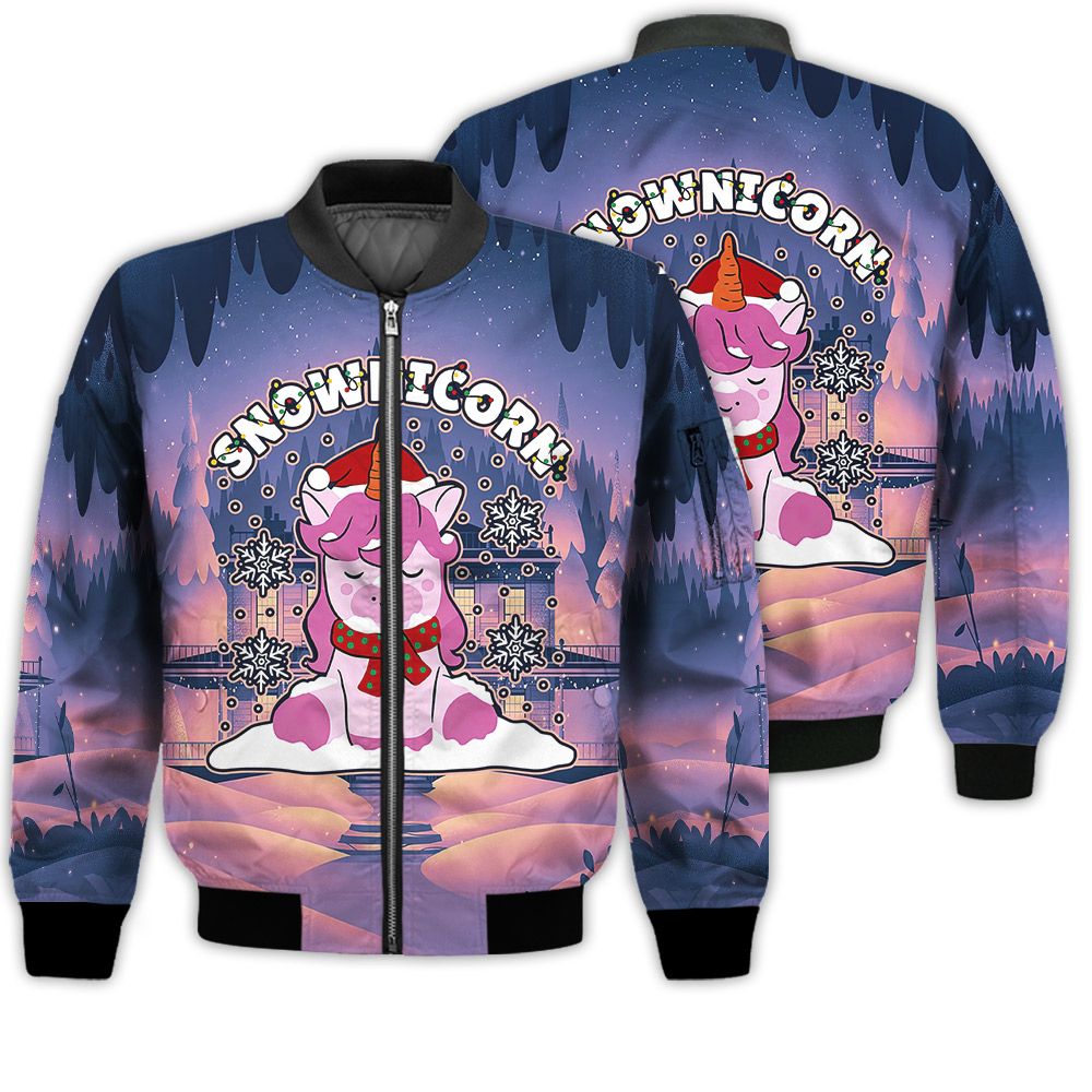Merry Christmas Snownicorn Christmas Unicorn Retro Christmas Holiday Gifts Unisex 3D Bomber Jacket Merry Christmas Snownicorn Christmas Unicorn Retro Christmas Holiday Gifts Unisex 3D Bomber Jacket
