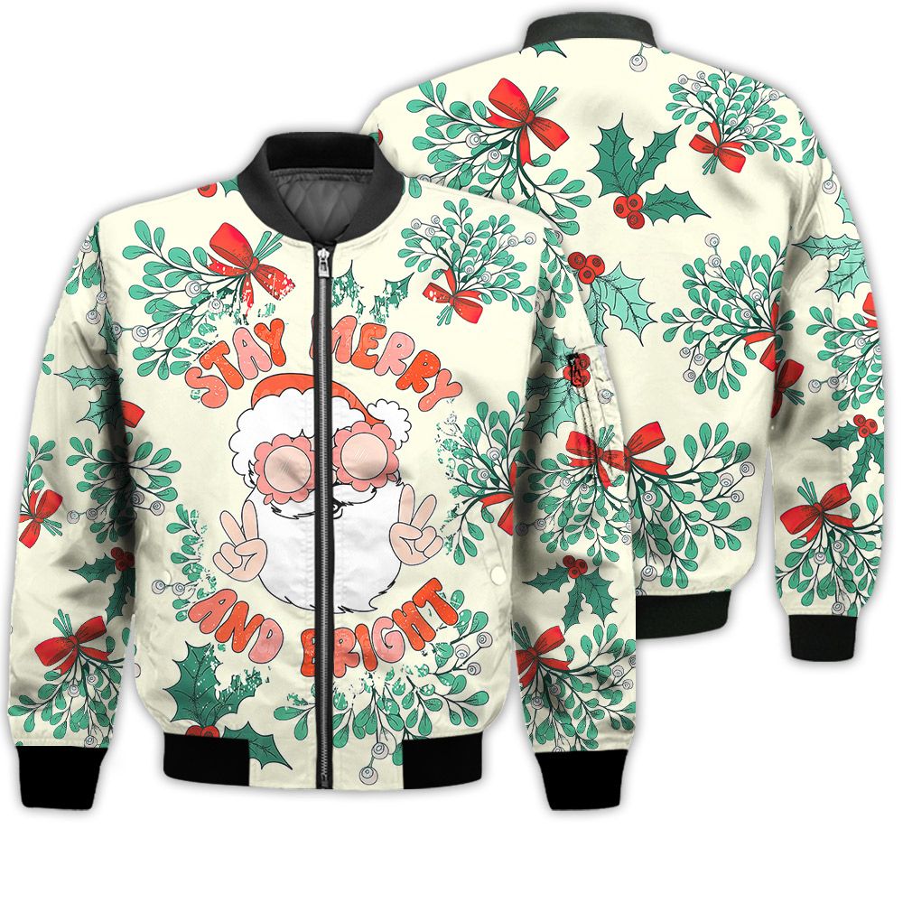 Merry Christmas Stay Merry And Bright Groovy Retro Christmas Holiday Gifts Unisex 3D Bomber Jacket Merry Christmas Stay Merry And Bright Groovy Retro Christmas Holiday Gifts Unisex 3D Bomber Jacket