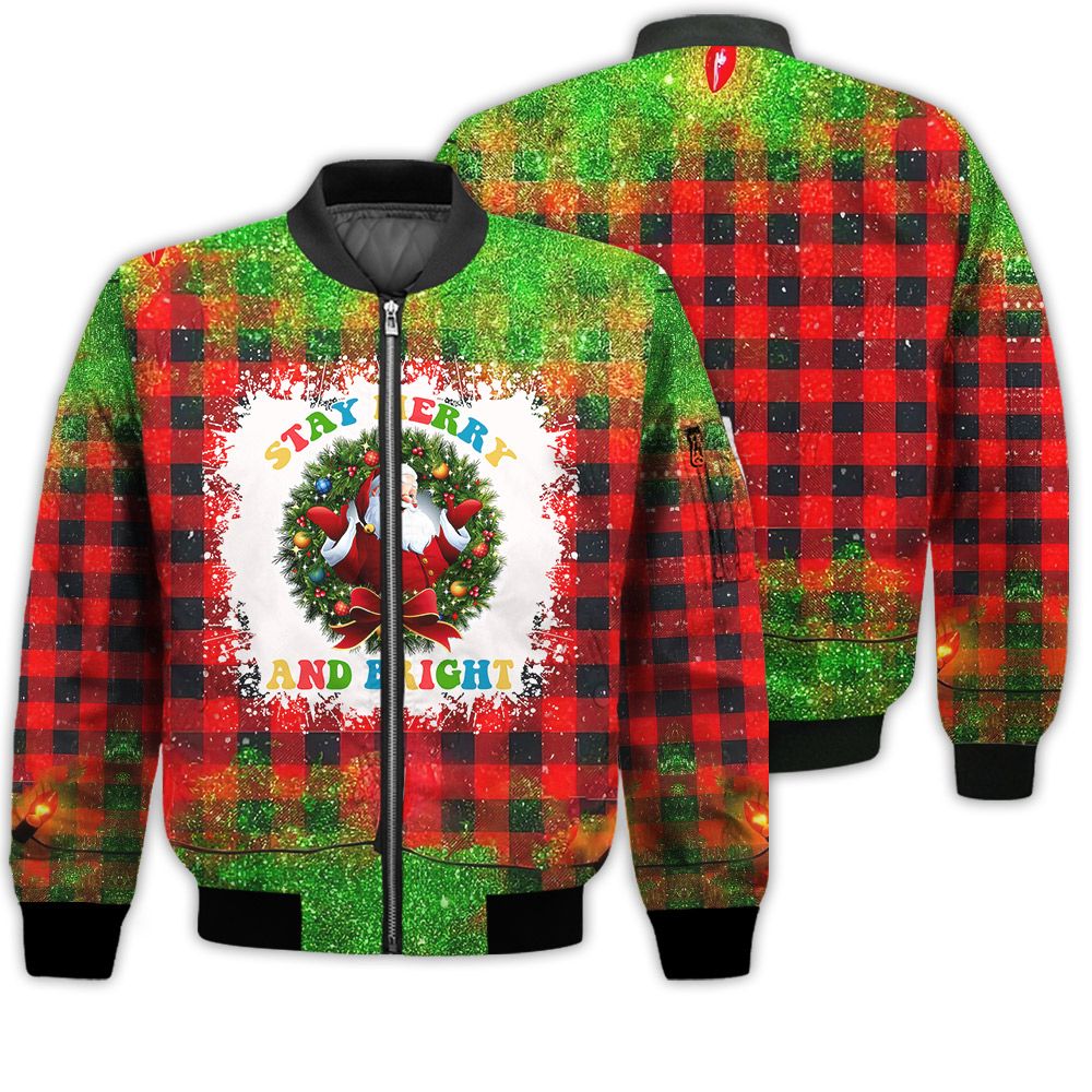 Merry Christmas Stay Merry And Bright Retro Christmas Holiday Gifts Unisex 3D Bomber Jacket Merry Christmas Stay Merry And Bright Retro Christmas Holiday Gifts Unisex 3D Bomber Jacket
