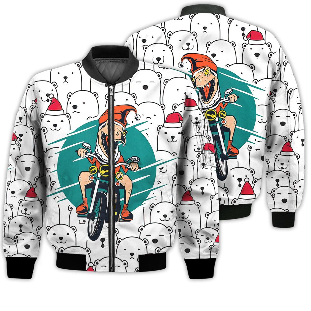 Merry Christmas T-rex Christmas Retro Christmas Holiday Gifts Unisex 3D Bomber Jacket Merry Christmas T-rex Christmas Retro Christmas Holiday Gifts Unisex 3D Bomber Jacket