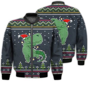 Merry Christmas T-rex Funny Retro Christmas Holiday Gifts Unisex 3D Bomber Jacket