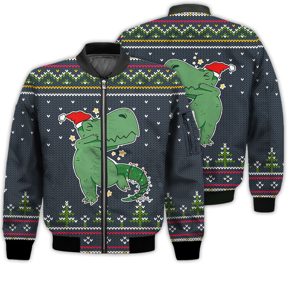 Merry Christmas T-rex Funny Retro Christmas Holiday Gifts Unisex 3D Bomber Jacket Merry Christmas T-rex Funny Retro Christmas Holiday Gifts Unisex 3D Bomber Jacket