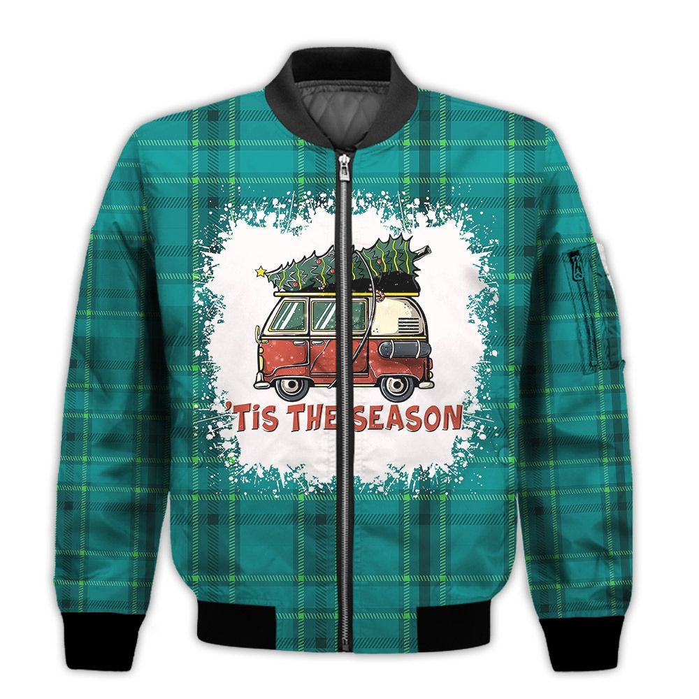 Merry-Christmas-Tis-The-Season-Car-Retro-Christmas-Holiday-Gifts-Unisex-3D-Bomber-Jacket-1