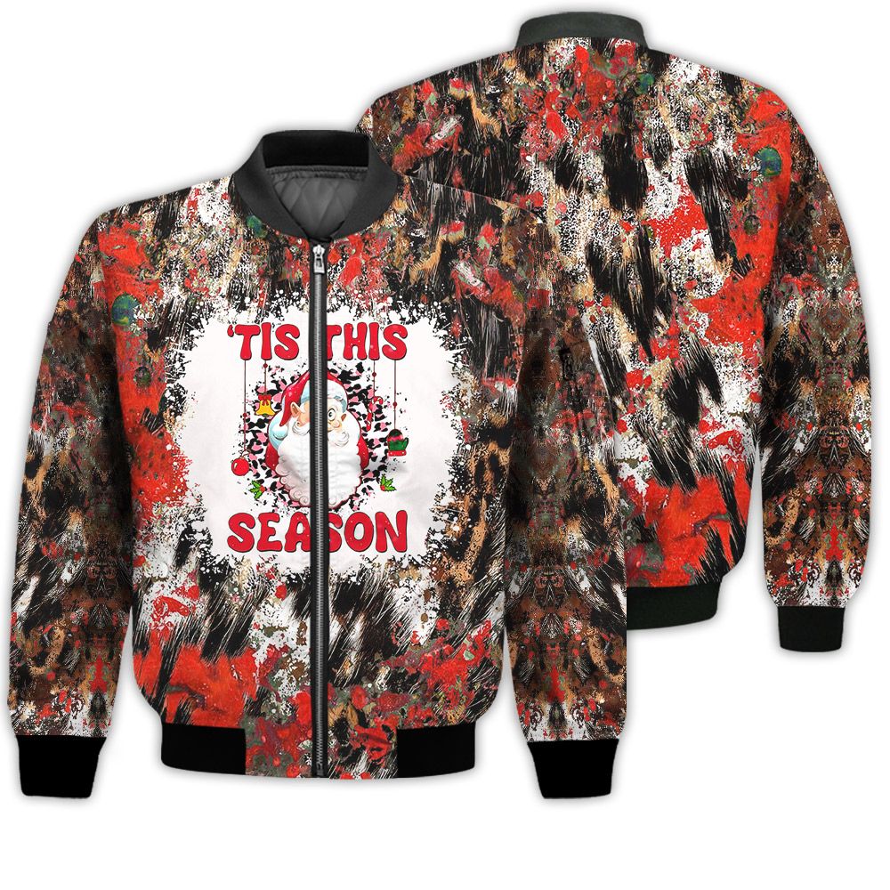 Merry Christmas Tis The Season Santa Claus Retro Christmas Holiday Gifts Unisex 3D Bomber Jacket Merry Christmas Tis The Season Santa Claus Retro Christmas Holiday Gifts Unisex 3D Bomber Jacket