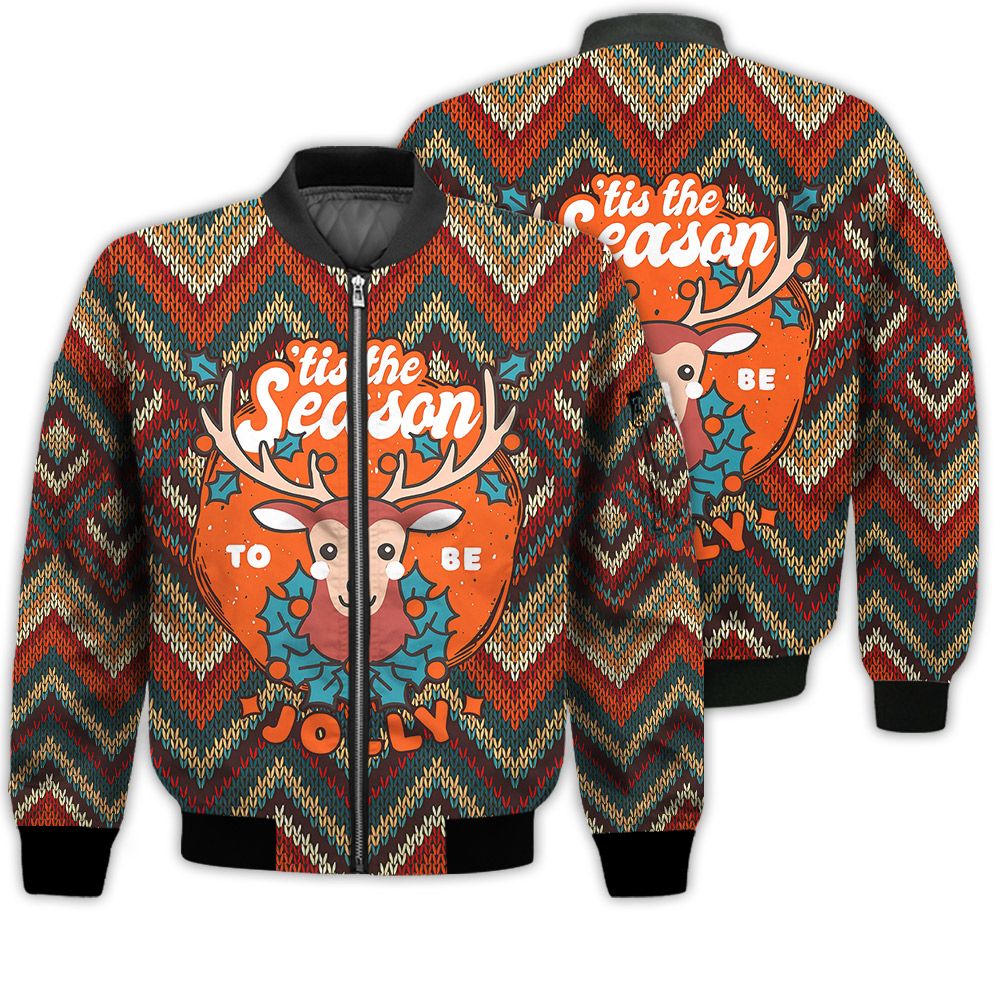 Merry Christmas Tis The Season To Be Jolly Reindeer Retro Christmas Holiday Gifts Unisex 3D Bomber Jacket Merry Christmas Tis The Season To Be Jolly Reindeer Retro Christmas Holiday Gifts Unisex 3D Bomber Jacket