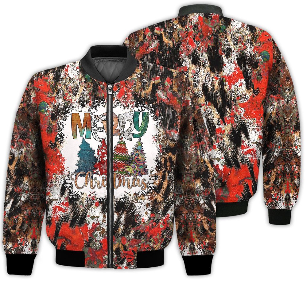 Merry Christmas Tree Leopard Retro Christmas Holiday Gifts Unisex 3D Bomber Jacket Merry Christmas Tree Leopard Retro Christmas Holiday Gifts Unisex 3D Bomber Jacket