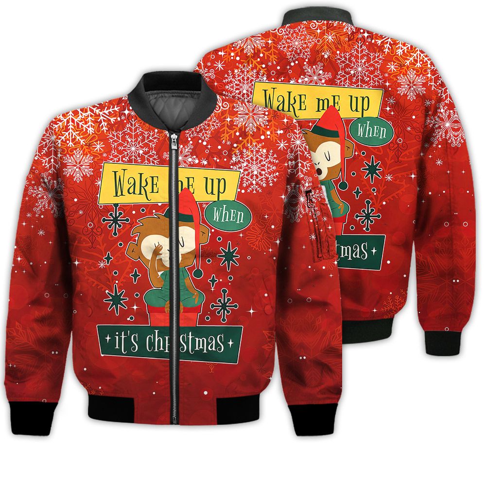Merry Christmas Wake Me Up When It's Christmas Retro Christmas Holiday Gifts Unisex 3D Bomber Jacket Merry Christmas Wake Me Up When It's Christmas Retro Christmas Holiday Gifts Unisex 3D Bomber Jacket