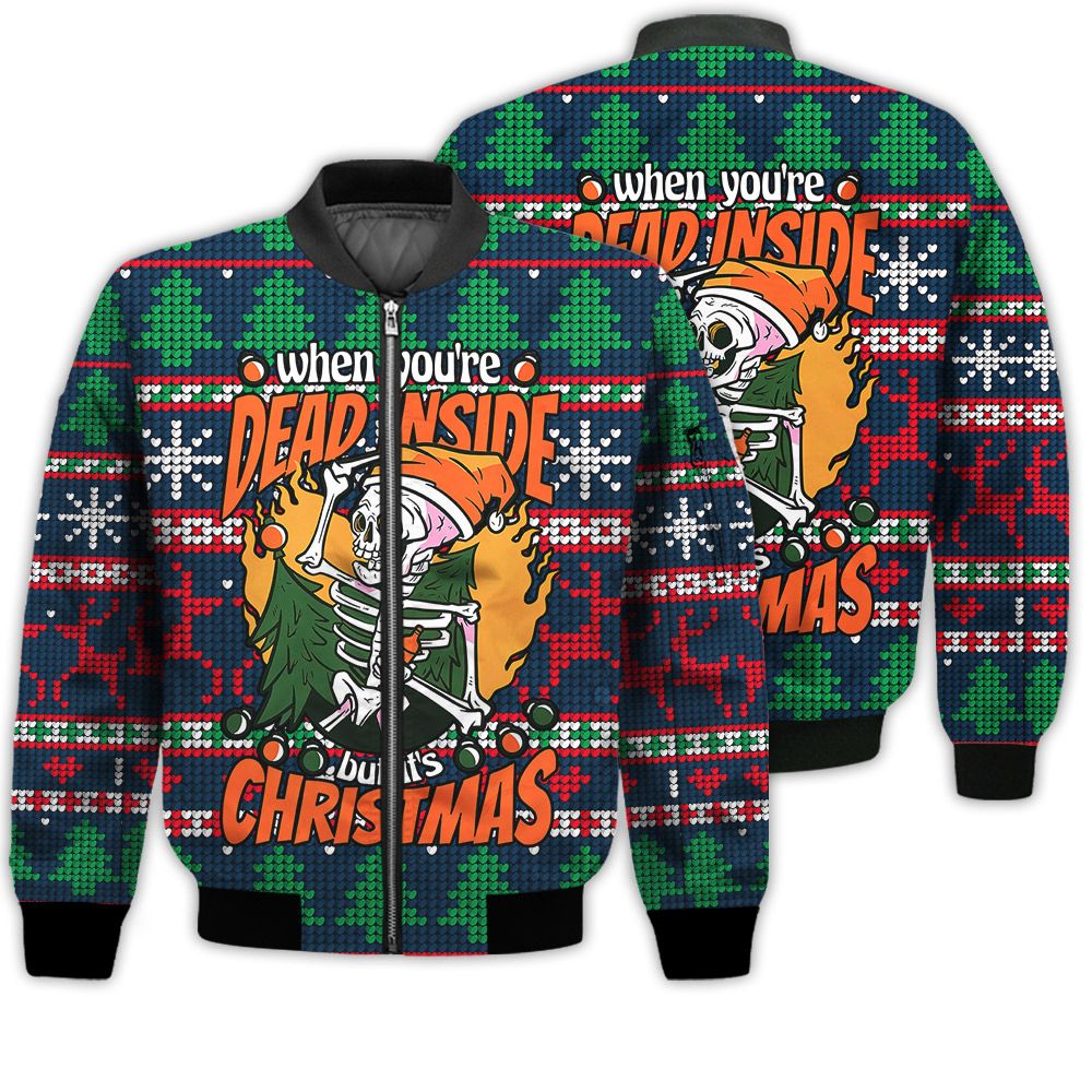 Merry Christmas When You're Dead Inside But It's Christmas Retro Christmas Holiday Gifts Unisex 3D Bomber Jacket Merry Christmas When You're Dead Inside But It's Christmas Retro Christmas Holiday Gifts Unisex 3D Bomber Jacket