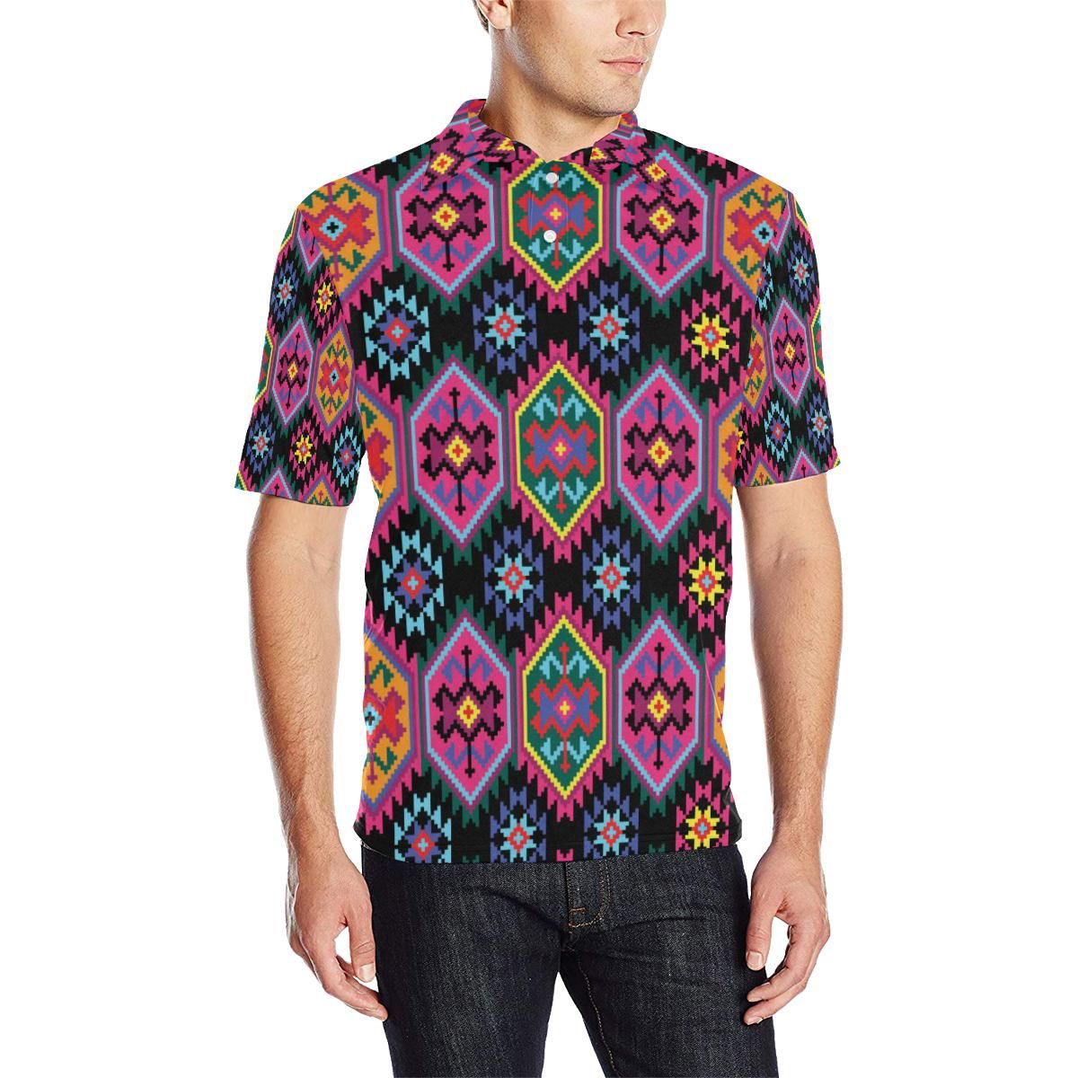 Mexican Pattern Print Design 02 Men Polo Shirt Mexican Pattern Print Design 02 Men Polo Shirt