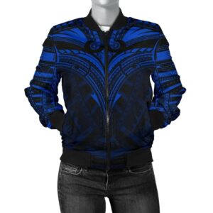 Micronesia Tattoo Women's Bomber Jacket (Blue) A16 Bomber Jacket
