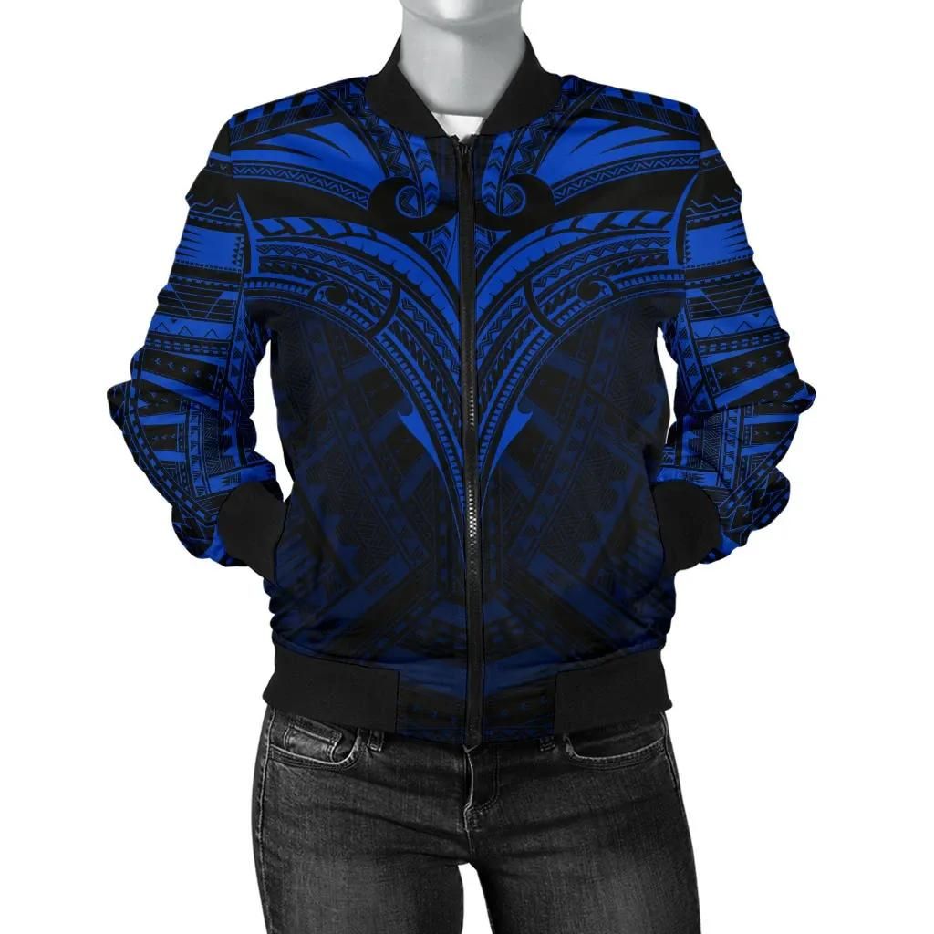 Micronesia Tattoo Women's Bomber Jacket (Blue) A16 Bomber Jacket Micronesia Tattoo Women's Bomber Jacket (Blue) A16 Bomber Jacket