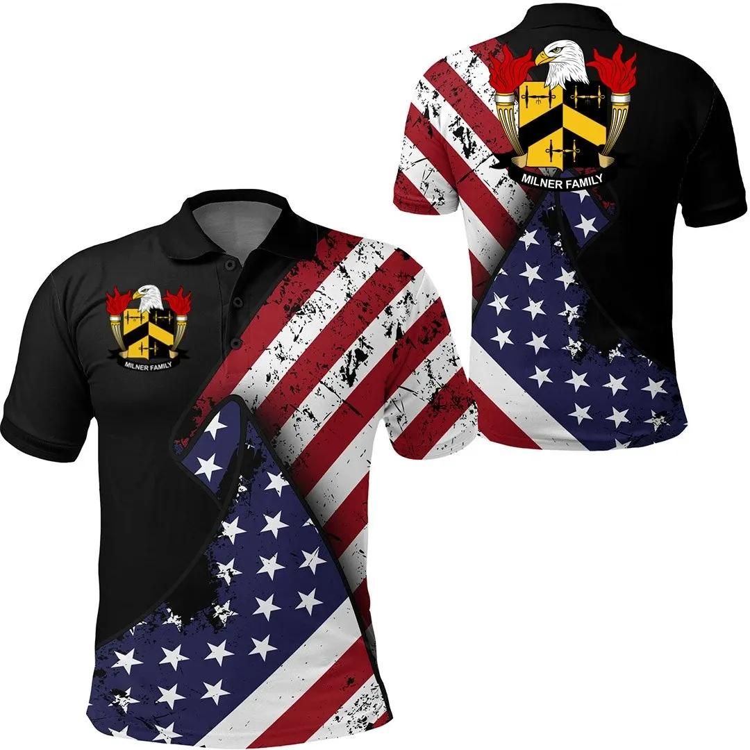 Milner USA Polo Shirt - Special Grunge Flag - American Family Crest A7 Milner USA Polo Shirt - Special Grunge Flag - American Family Crest A7
