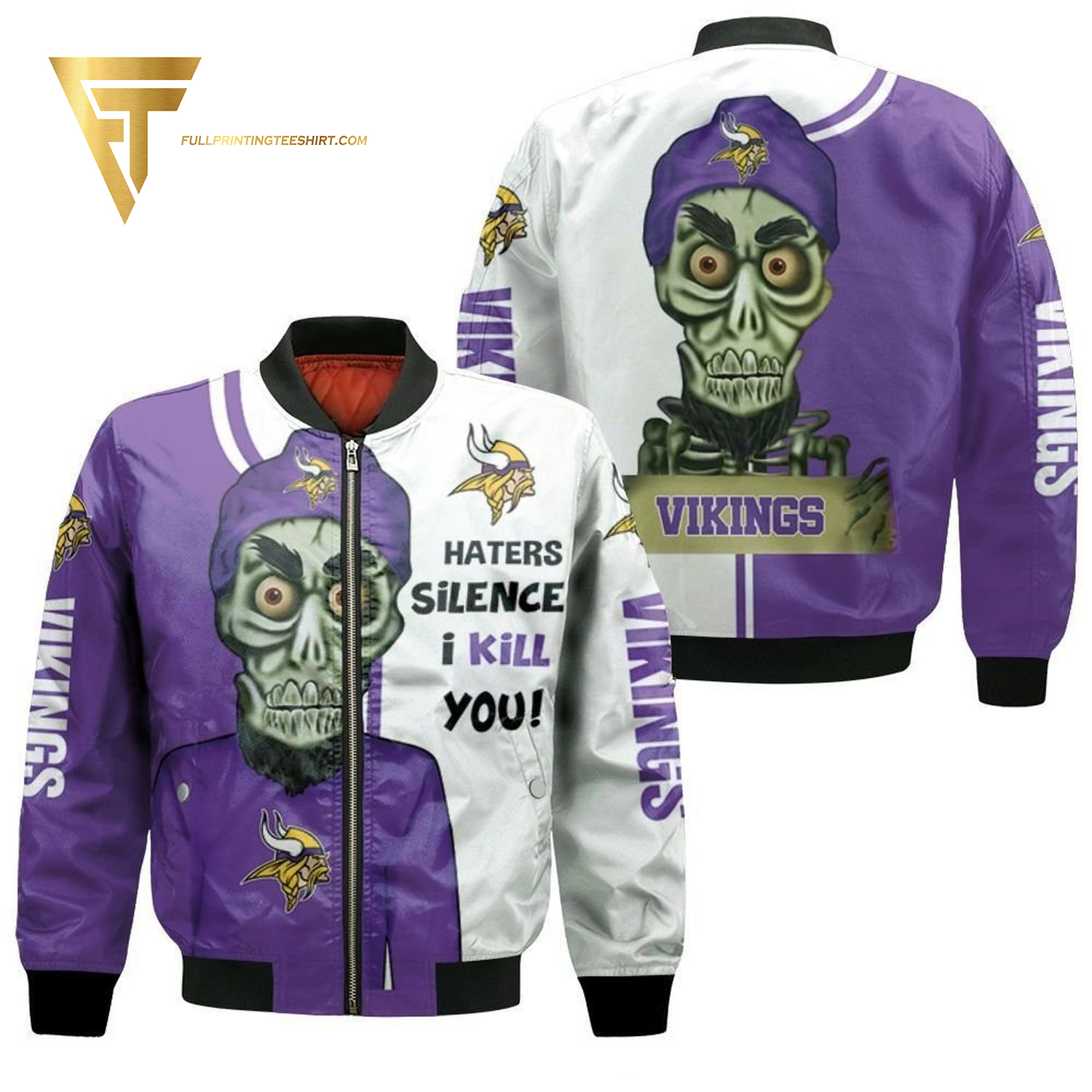 Minnesota Vikings Haters Silence I Kill You Achmed Bomber Jacket Minnesota Vikings Haters Silence I Kill You Achmed Bomber Jacket
