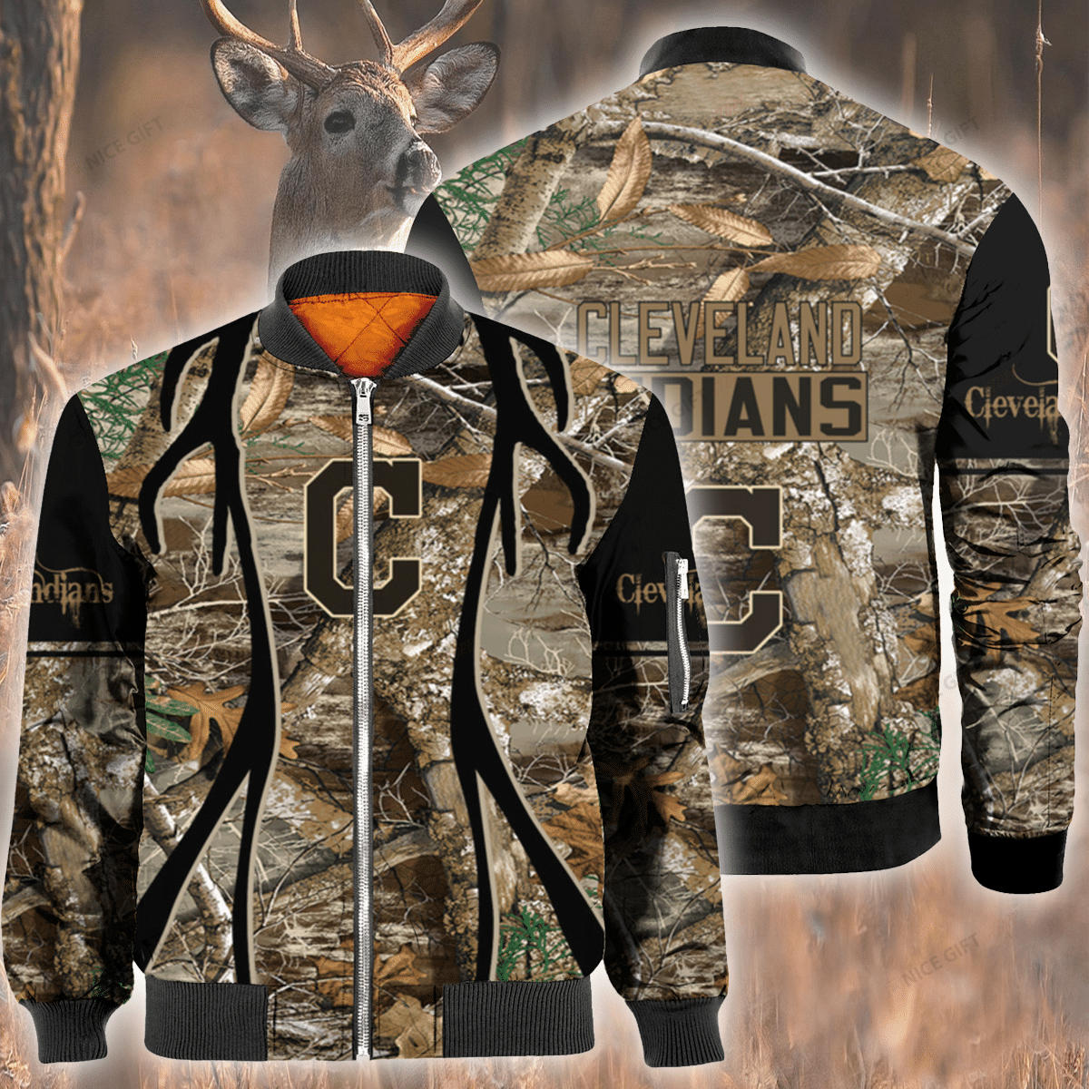 Mlb Cleveland Indians Hunting Bomber Jacket Mlb Cleveland Indians Hunting Bomber Jacket