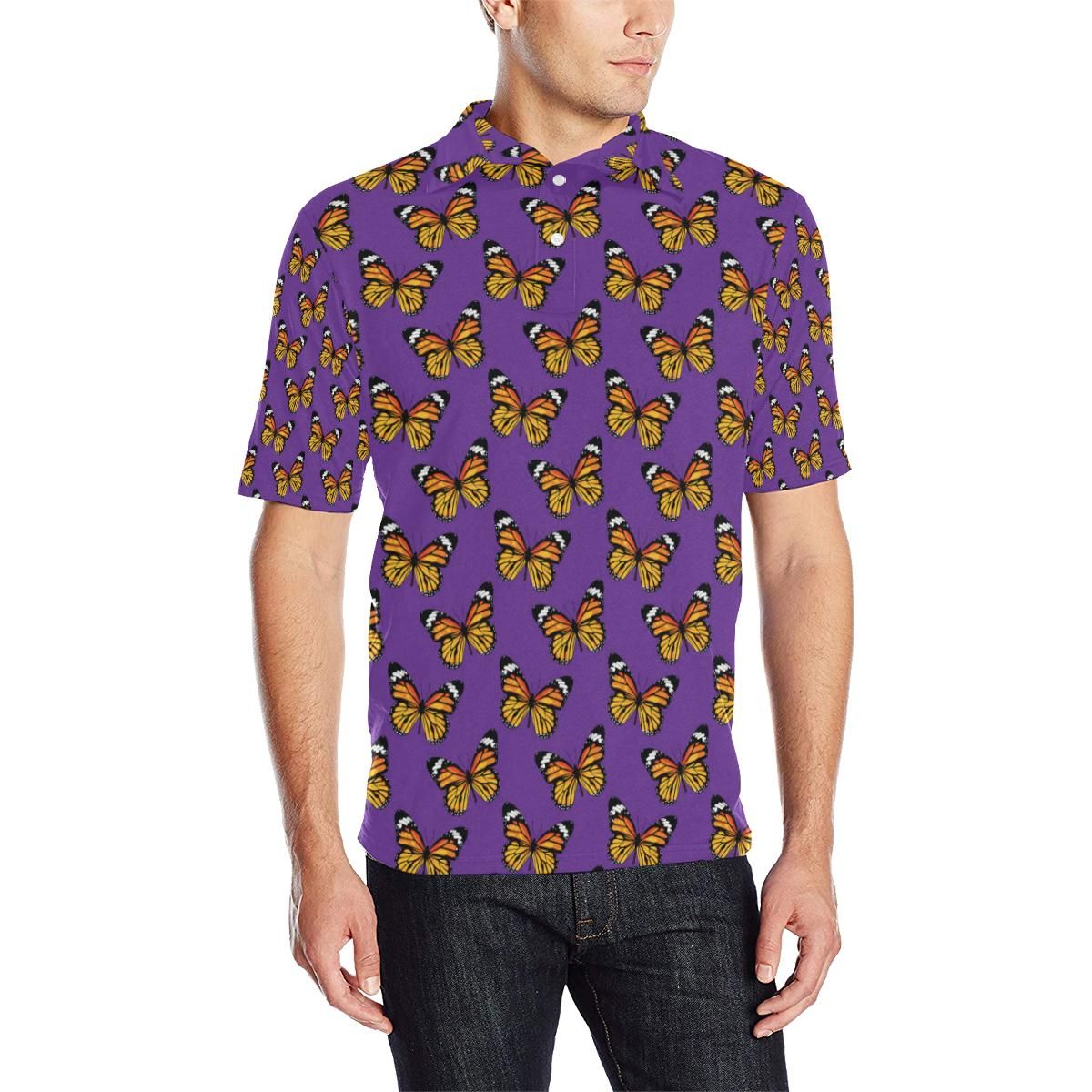 Monarch Butterfly Purple Print Pattern Men Polo Shirt Monarch Butterfly Purple Print Pattern Men Polo Shirt