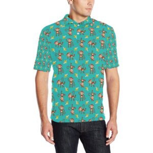 Monkey Banana Design Themed Print Men Polo Shirt