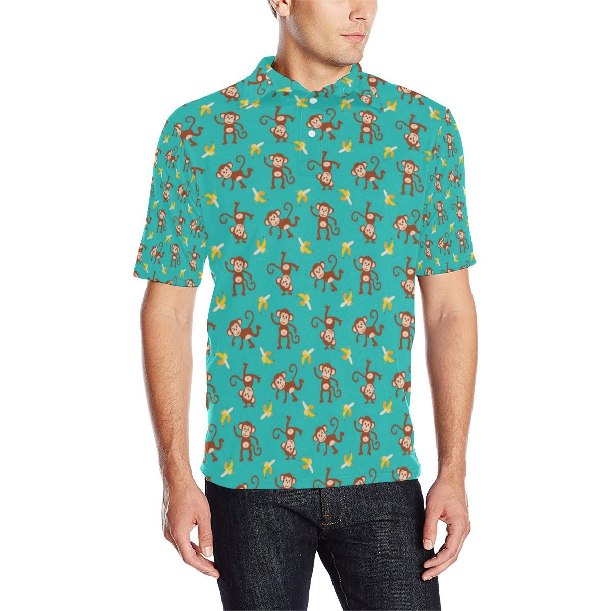 Monkey Banana Design Themed Print Men Polo Shirt Monkey Banana Design Themed Print Men Polo Shirt