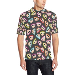 Monkey Head Design Themed Print Men Polo Shirt