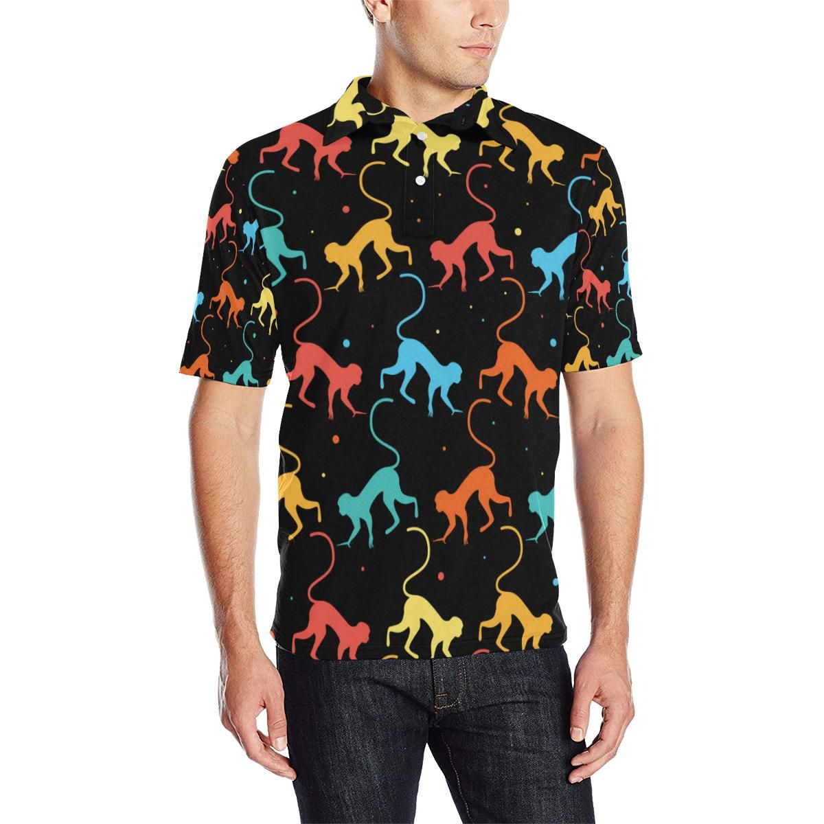 Monkey Pattern Print Design 01 Men Polo Shirt Monkey Pattern Print Design 01 Men Polo Shirt