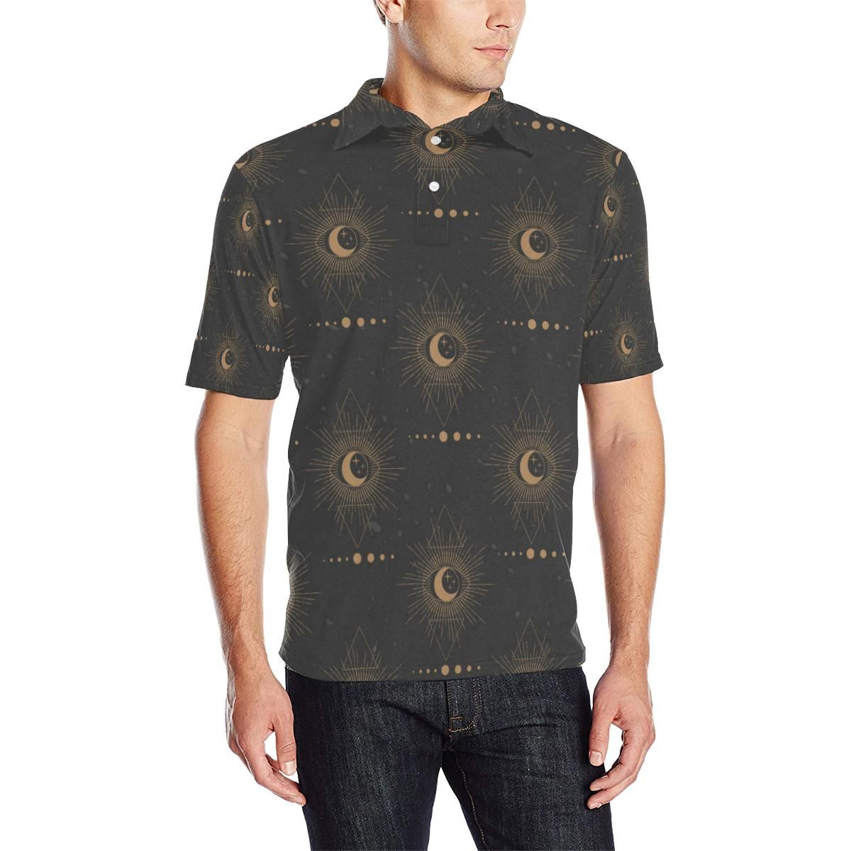 Moon Boho Pattern Print Design 02 Men Polo Shirt Moon Boho Pattern Print Design 02 Men Polo Shirt