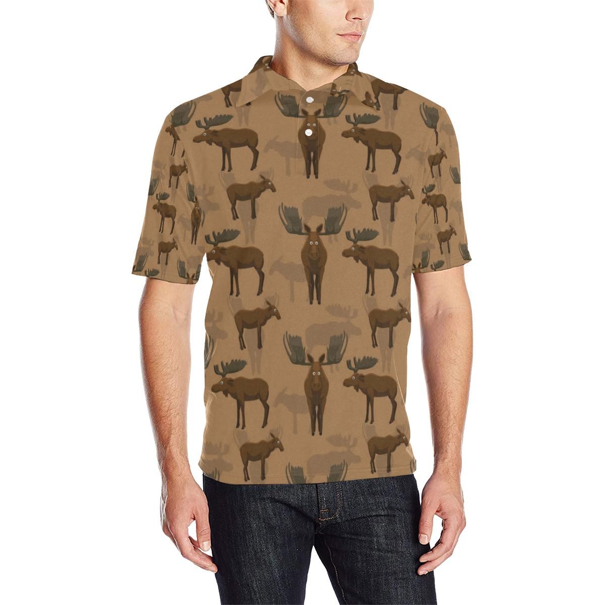 Moose Pattern Print Design 03 Men Polo Shirt Moose Pattern Print Design 03 Men Polo Shirt