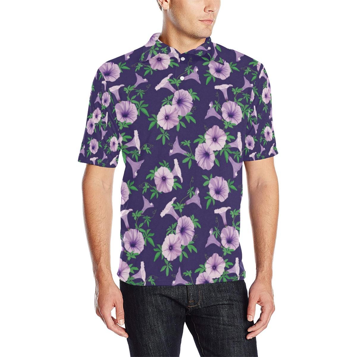 Morning Glory Pattern Print Design Mg01 Men Polo Shirt Morning Glory Pattern Print Design Mg01 Men Polo Shirt