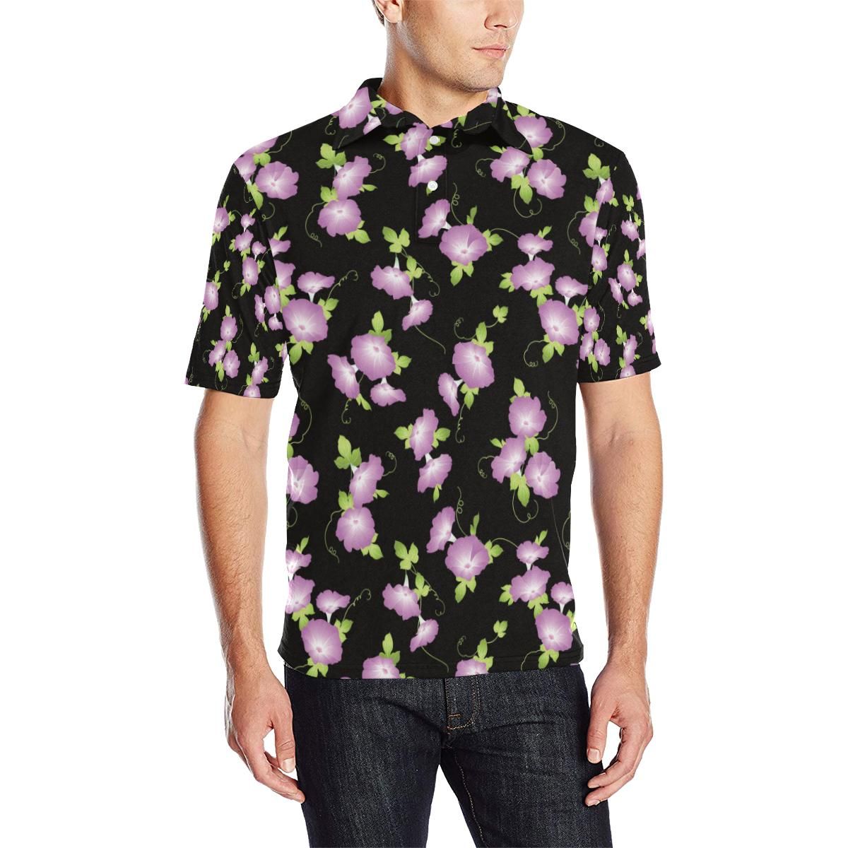 Morning Glory Pattern Print Design Mg02 Men Polo Shirt Morning Glory Pattern Print Design Mg02 Men Polo Shirt