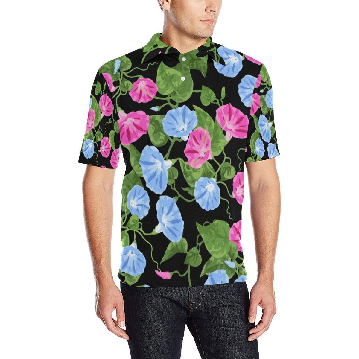 Morning Glory Pattern Print Design Mg04 Men Polo Shirt Morning Glory Pattern Print Design Mg04 Men Polo Shirt
