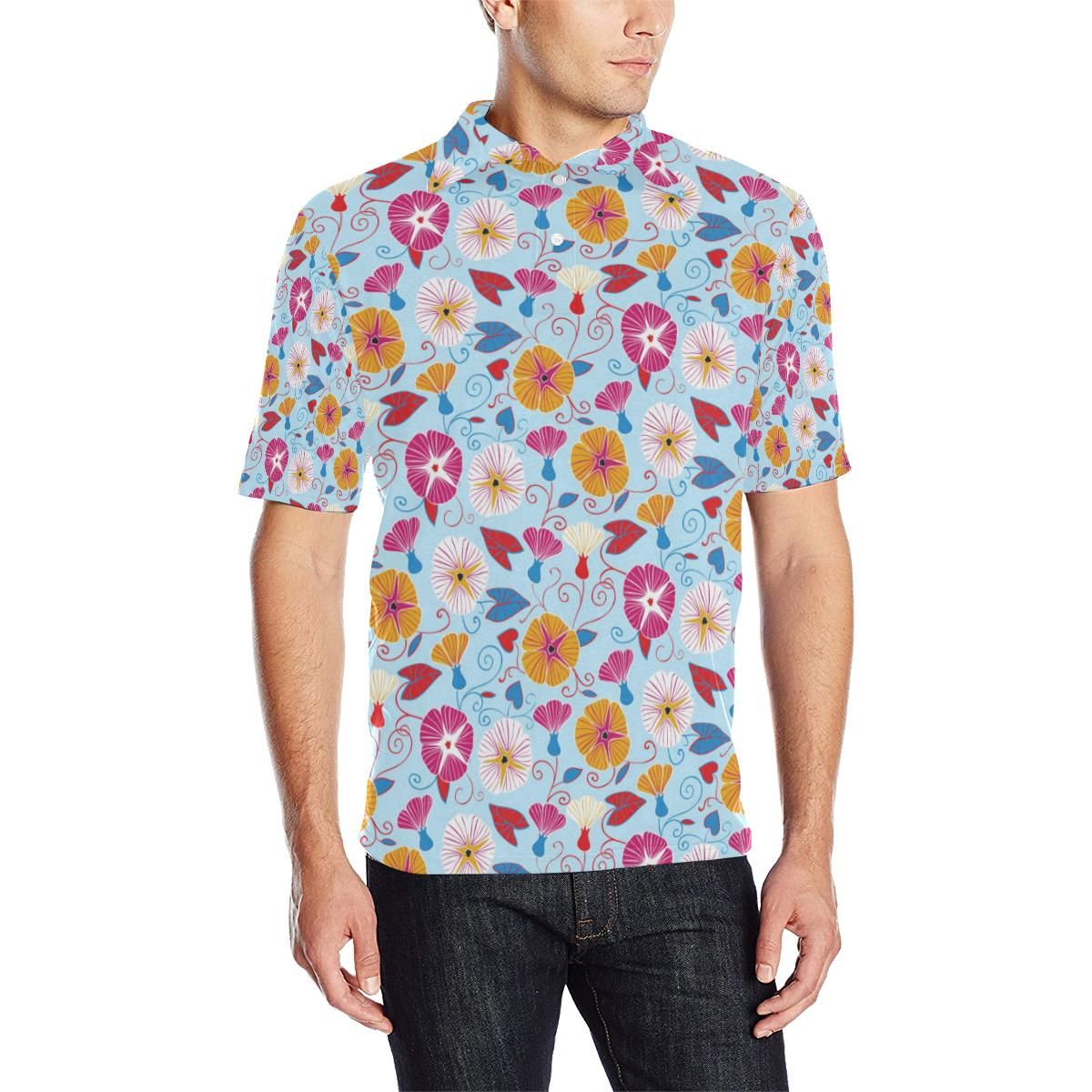Morning Glory Pattern Print Design Mg06 Men Polo Shirt Morning Glory Pattern Print Design Mg06 Men Polo Shirt