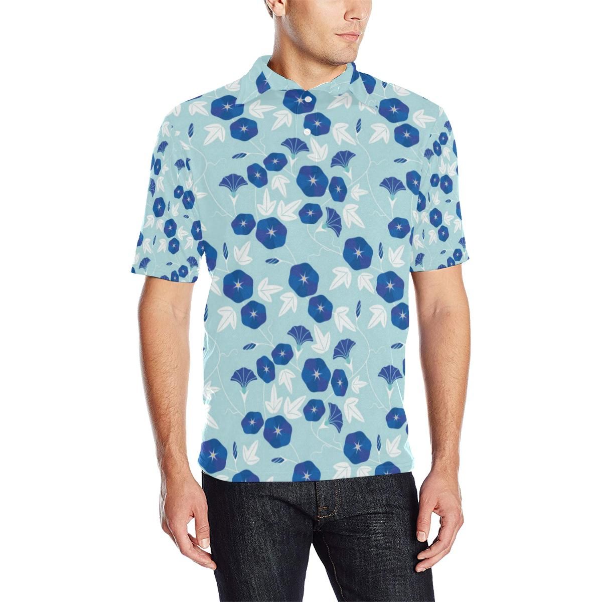 Morning Glory Pattern Print Design Mg07 Men Polo Shirt Morning Glory Pattern Print Design Mg07 Men Polo Shirt