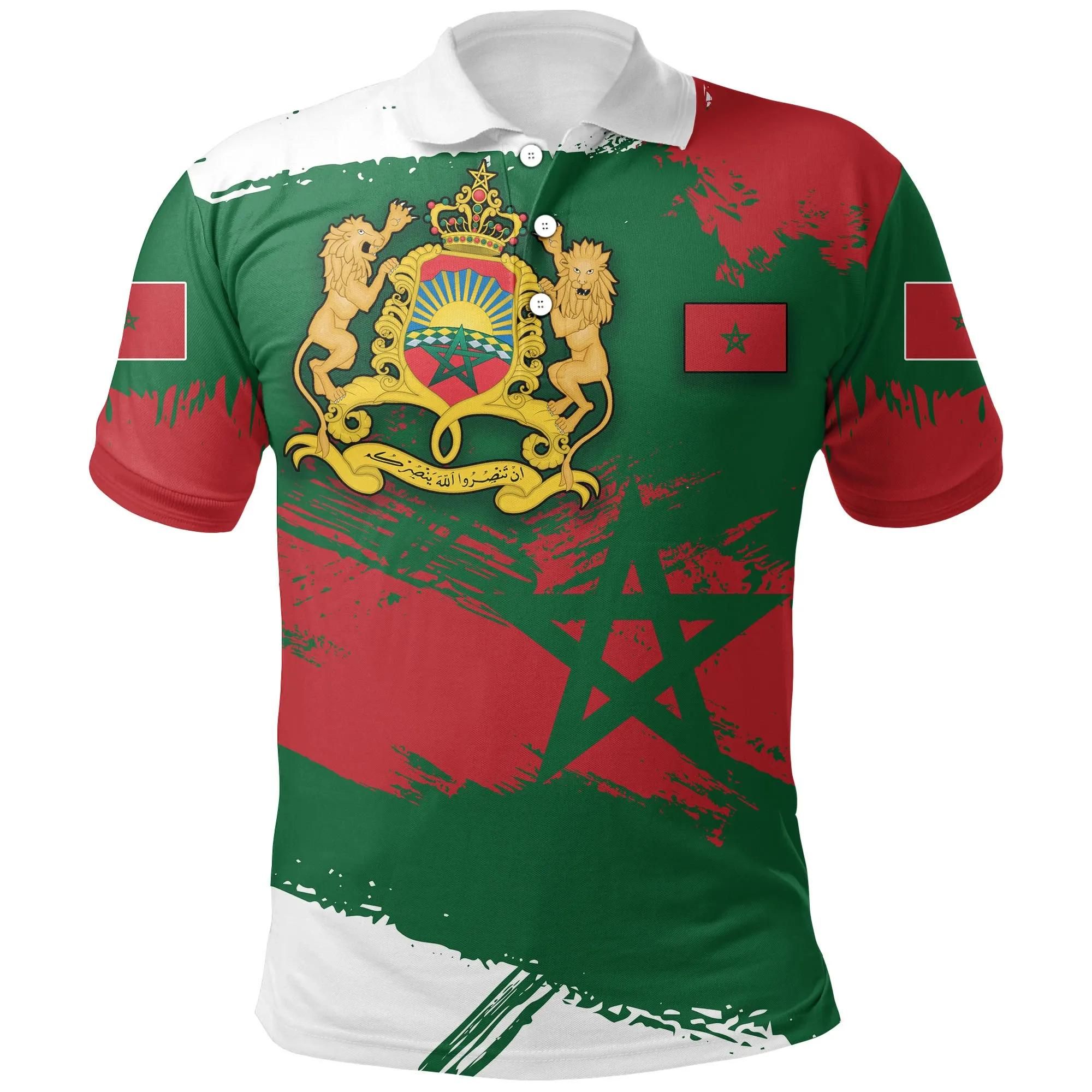 Morocco Polo Shirt - Morocco Flag Brush A02 Morocco Polo Shirt - Morocco Flag Brush A02