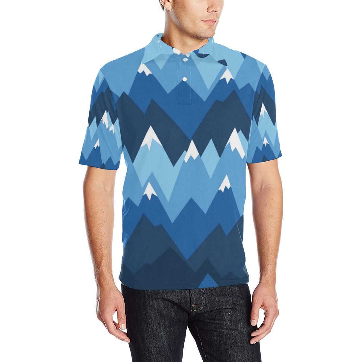 Mountain Pattern Print Design 04 Men Polo Shirt Mountain Pattern Print Design 04 Men Polo Shirt