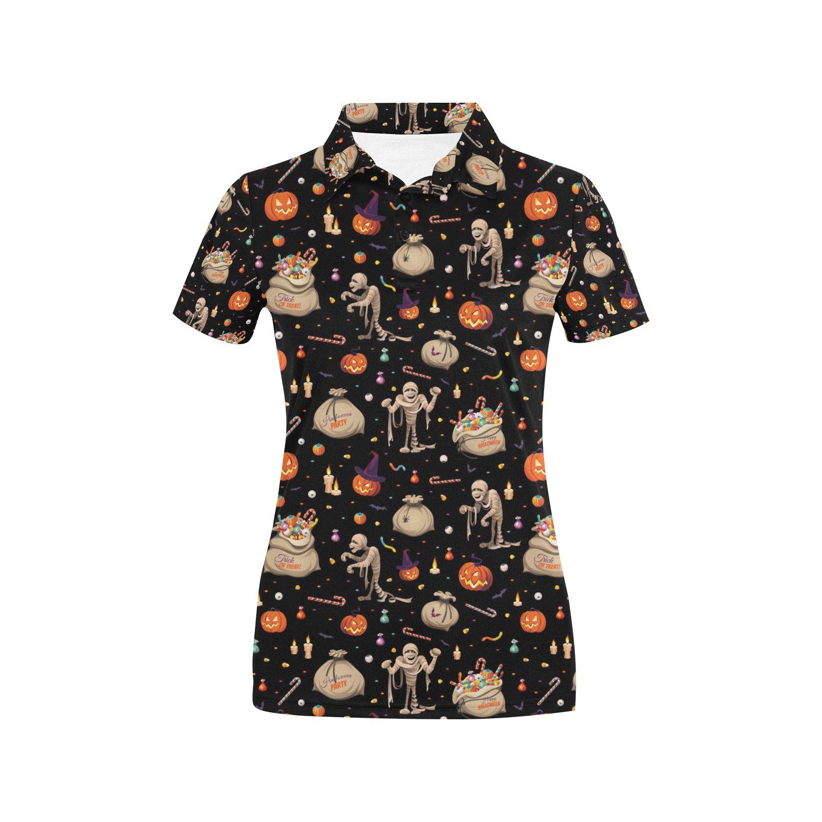 Mummy Halloween Print Design Lks303 Women's Polo Shirt Mummy Halloween Print Design Lks303 Women's Polo Shirt