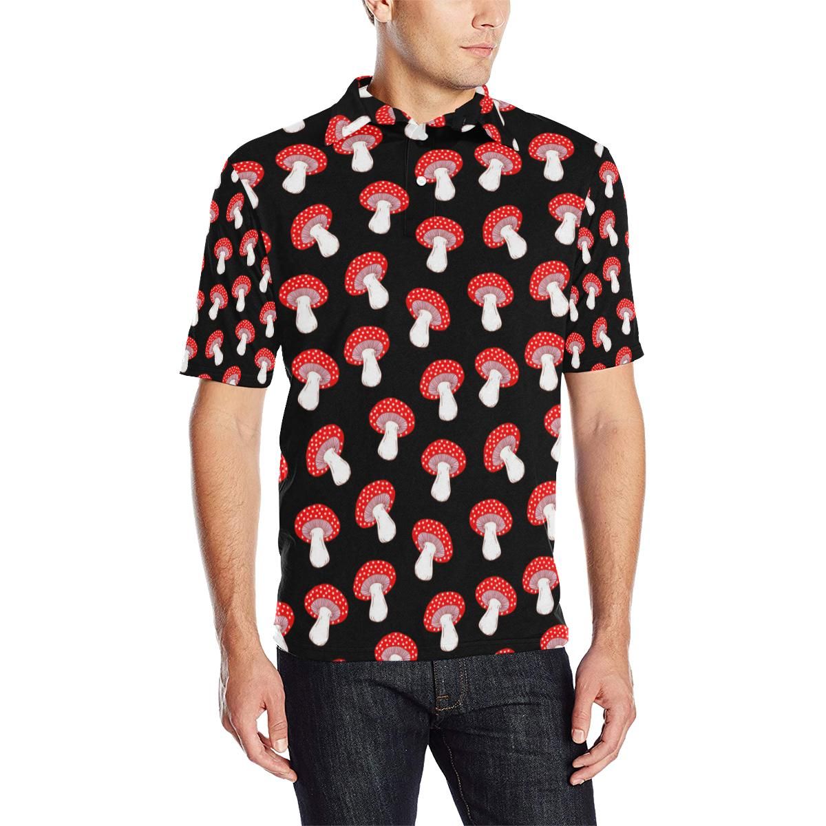 Mushroom Pattern Print Design A02 Men Polo Shirt Mushroom Pattern Print Design A02 Men Polo Shirt