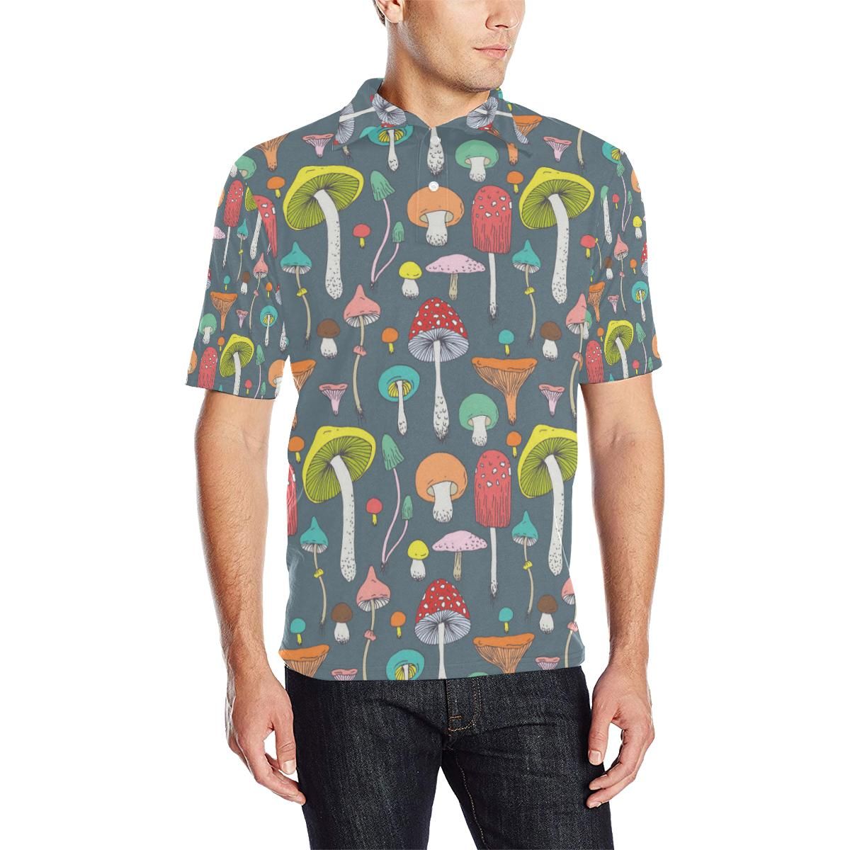 Mushroom Pattern Print Design A03 Men Polo Shirt Mushroom Pattern Print Design A03 Men Polo Shirt
