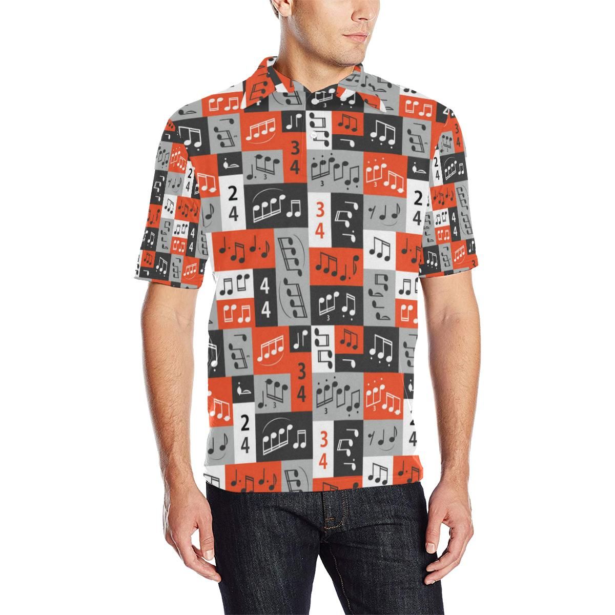 Music Note Design Themed Print Men Polo Shirt Music Note Design Themed Print Men Polo Shirt