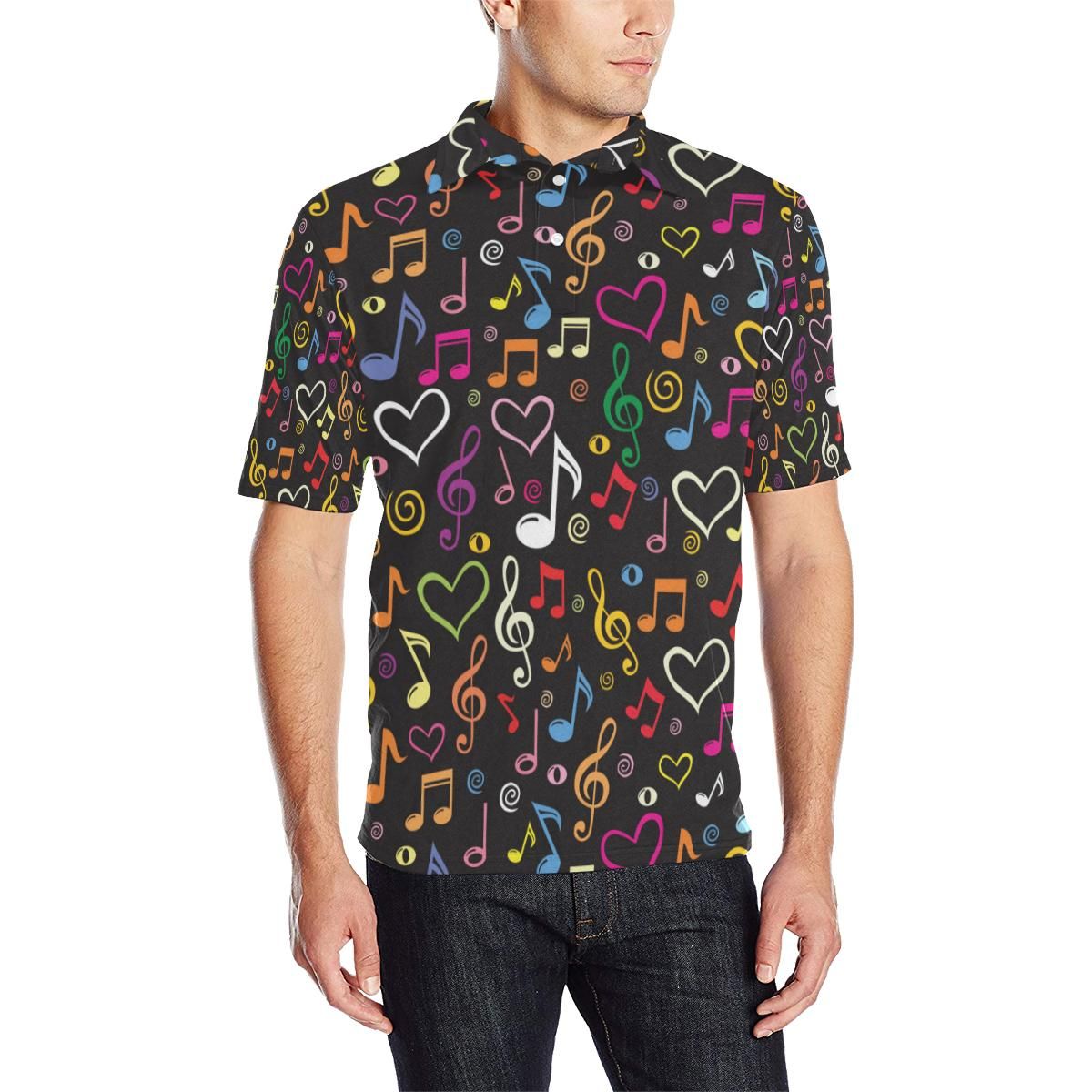 Music Note Pattern Print Design A01 Men Polo Shirt Music Note Pattern Print Design A01 Men Polo Shirt