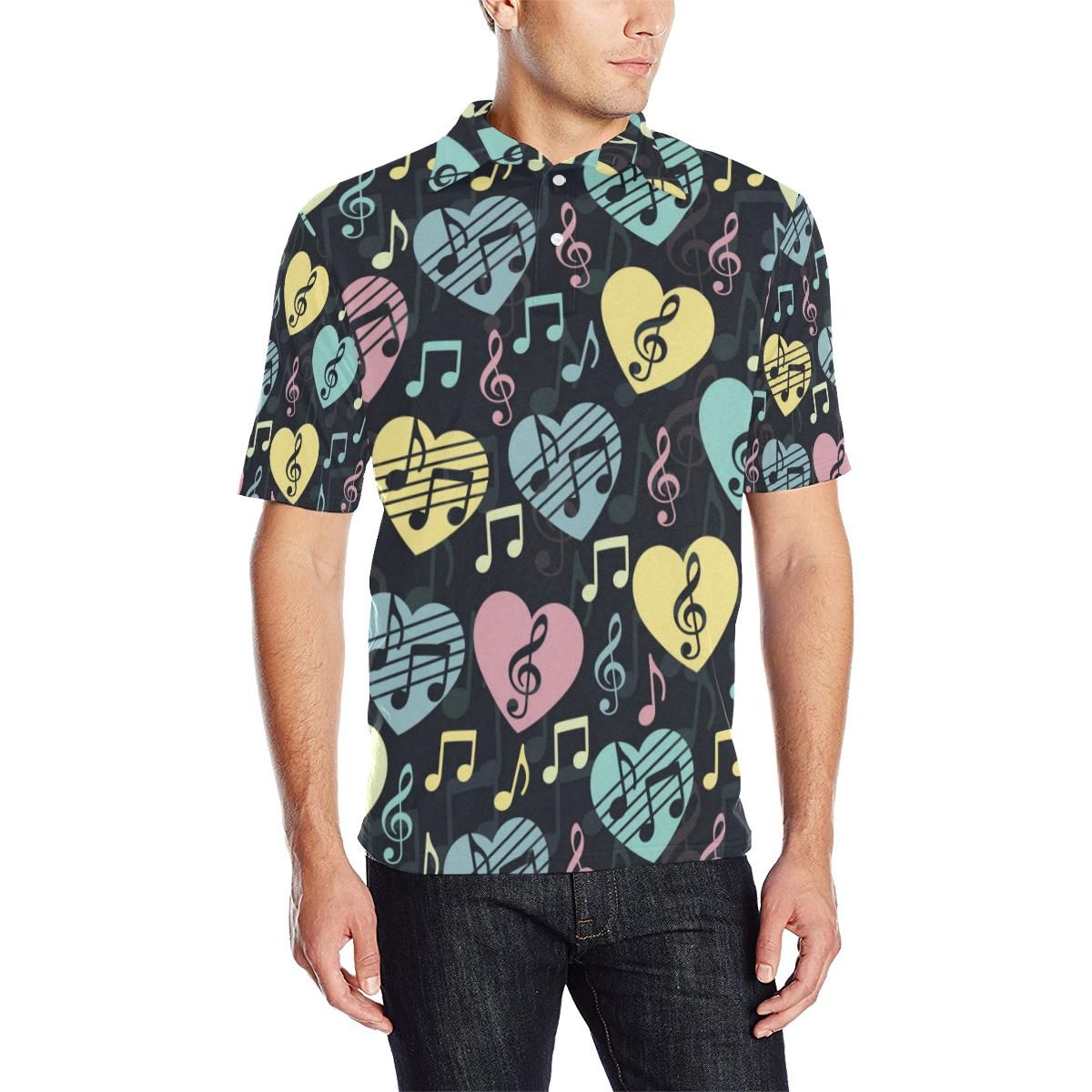 Music Note Pattern Print Design A03 Men Polo Shirt Music Note Pattern Print Design A03 Men Polo Shirt