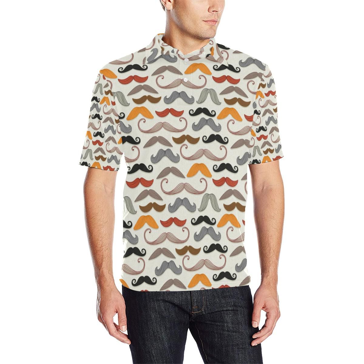 Mustache Pattern Print Design A02 Men Polo Shirt Mustache Pattern Print Design A02 Men Polo Shirt