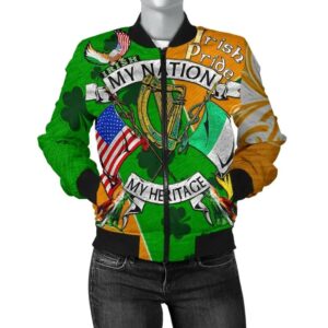 My Nation My Heritage Women's Bomber Jacket - Irish Americans (Gaedheal-Mheiriceánaigh) - BN21 Bomber Jacket