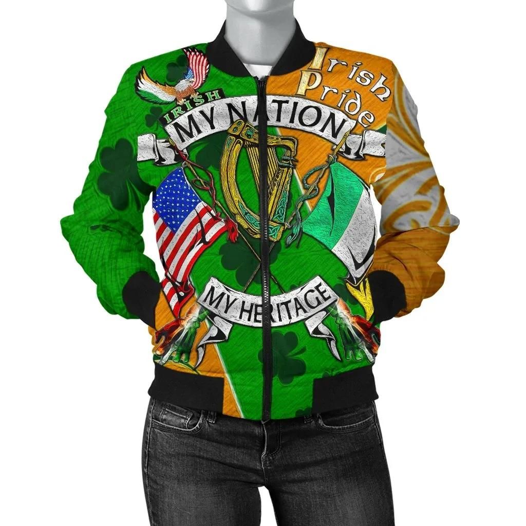 My Nation My Heritage Women's Bomber Jacket - Irish Americans (Gaedheal-Mheiriceánaigh) - BN21 Bomber Jacket My Nation My Heritage Women's Bomber Jacket - Irish Americans (Gaedheal-Mheiriceánaigh) - BN21 Bomber Jacket