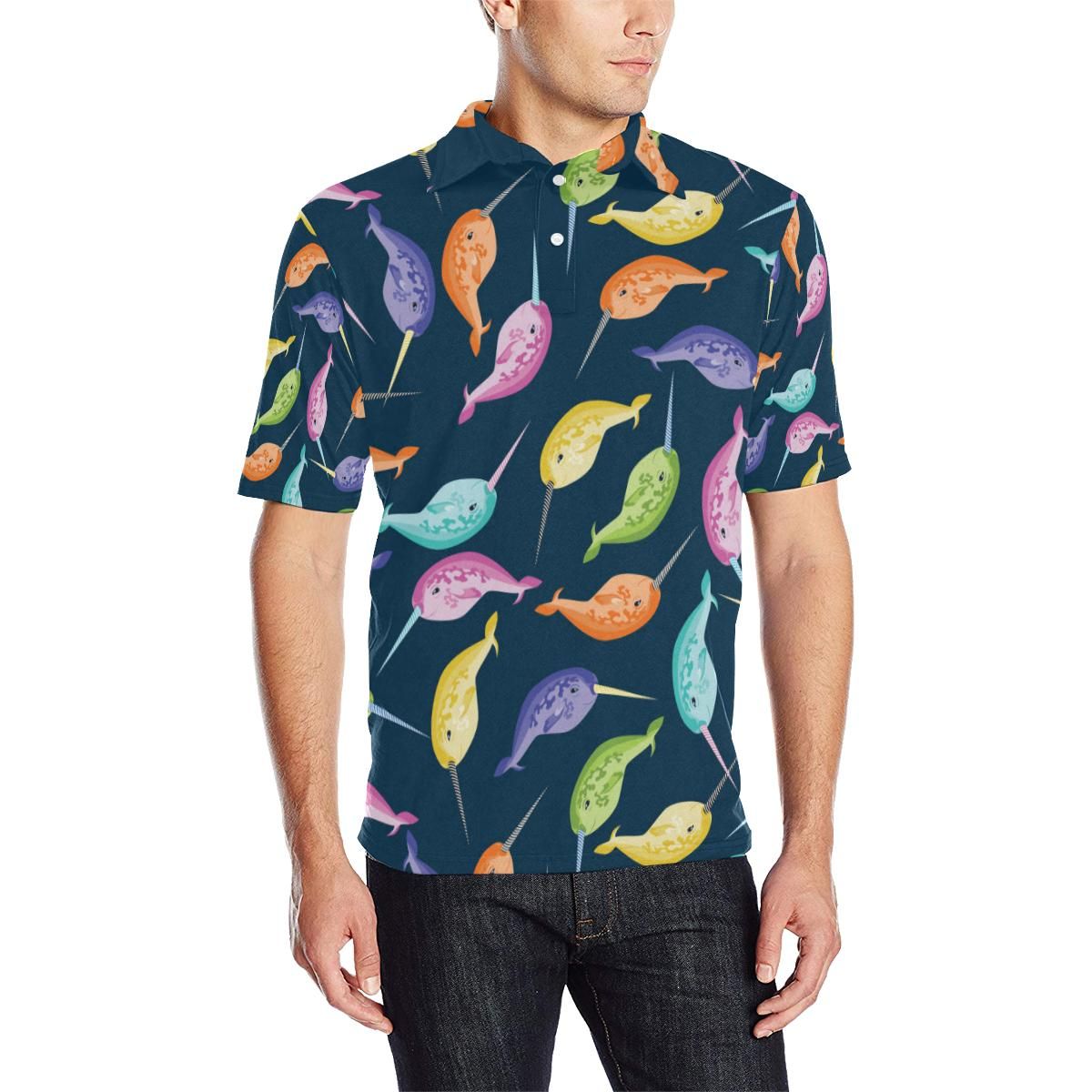 Narwhal Colorful Pattern Print Design 03 Men Polo Shirt Narwhal Colorful Pattern Print Design 03 Men Polo Shirt
