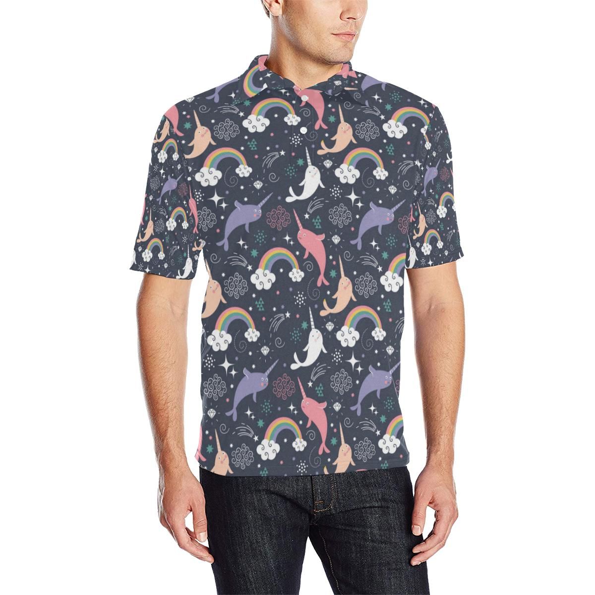 Narwhal Pattern Print Design 01 Men Polo Shirt Narwhal Pattern Print Design 01 Men Polo Shirt