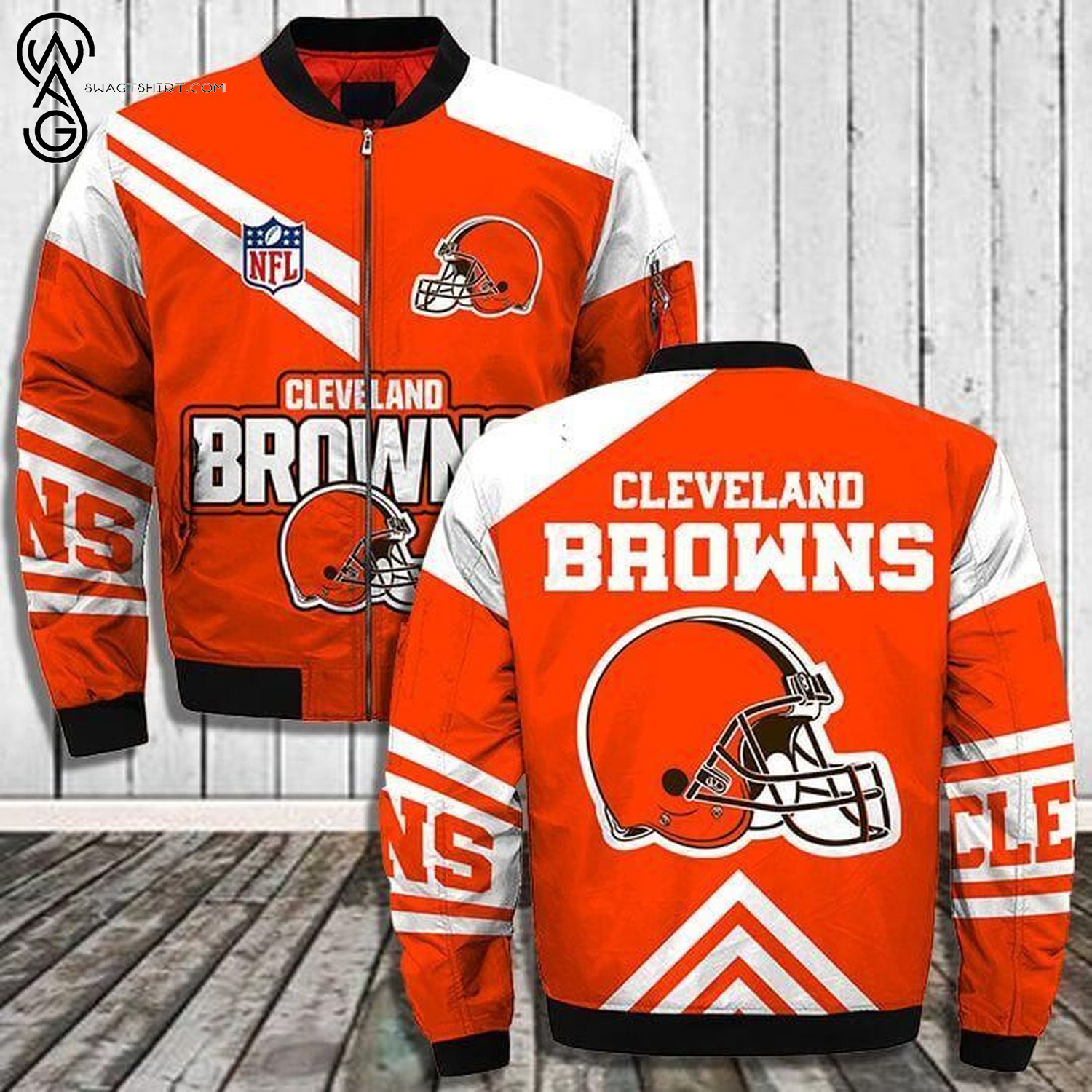 National Football League Cleveland Browns All Over Printed Bomber Jacket National Football League Cleveland Browns All Over Printed Bomber Jacket